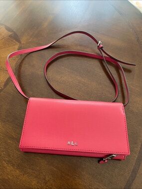 Lauren Ralph Lauren Hot Pink Crossbody Wallet with RLL Logo